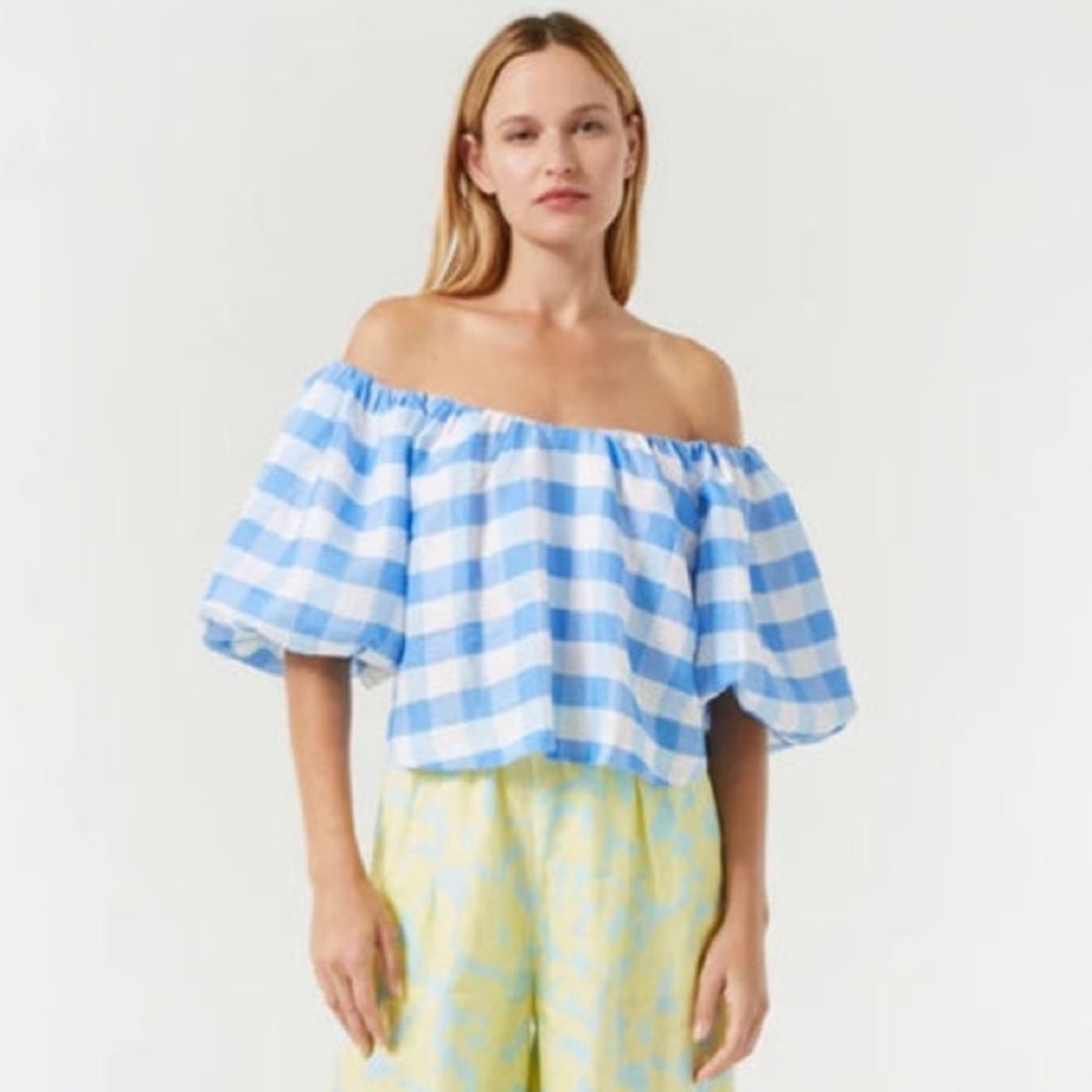 RHODE Linen Sima Top | Toulouse Gingham Grande | Blue & White | Large